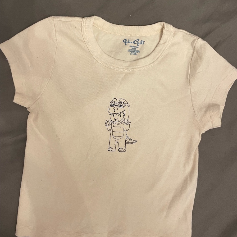 Brandy Melville White Tee with Cartoon Dinosaur